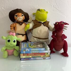 Shrek DVD 1, 2, 3  final chapter Donkeys Christmas and plush toys bundle EUC